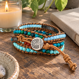 Multi-Layered Hand-Woven Natural Crystal Stone Leather Tree of Life Guardian Bracelet