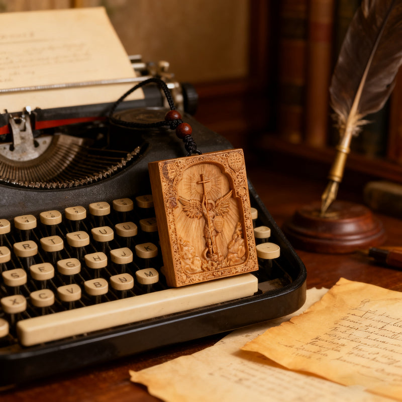 Square Archangel Michael Wooden Pendant