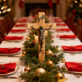 【Holy City Wood】Handcrafted Olive Wood Cross with Bronze Christ Statue A Devotional Companion for Prayer A Collectible Gift of Distinction