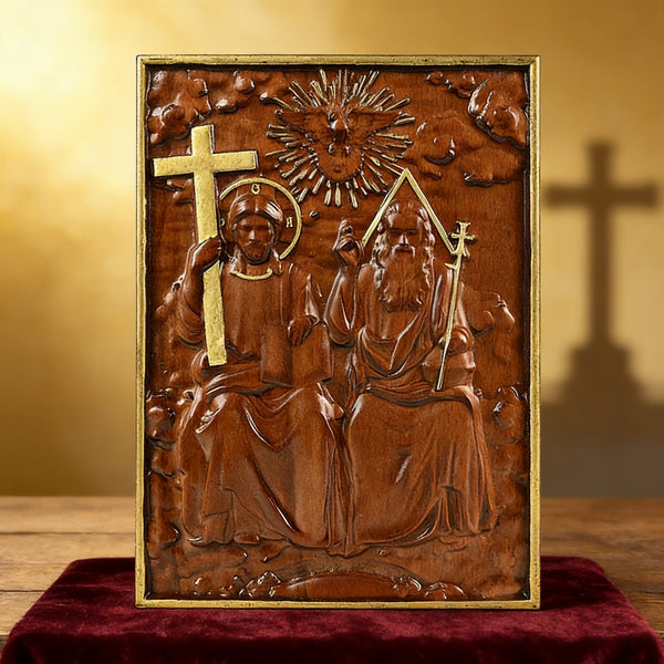 Holy Trinity Hand-Carved Wood Wall Art: A Timeless Tribute to the Three-in-One