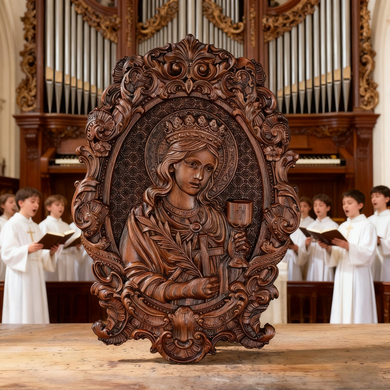 🛡️ Saint Barbara Wood Carving – Handcrafted Devotional Art