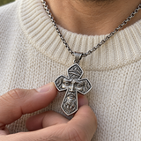 S925 Sterling Silver Jesus Crown of Thorns Cross Pendant Necklace – Christian Faith Jewelry for Men