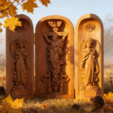 Hand-carved Portable Church - Mini Christian Ascension scene Triptych Altar