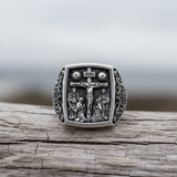 S925K Silver Handcrafted Jesus Crucifixion Scene Ring