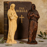 Jesus as the Good Shepherd Wooden Circular Sculpture: Desktop Decoration