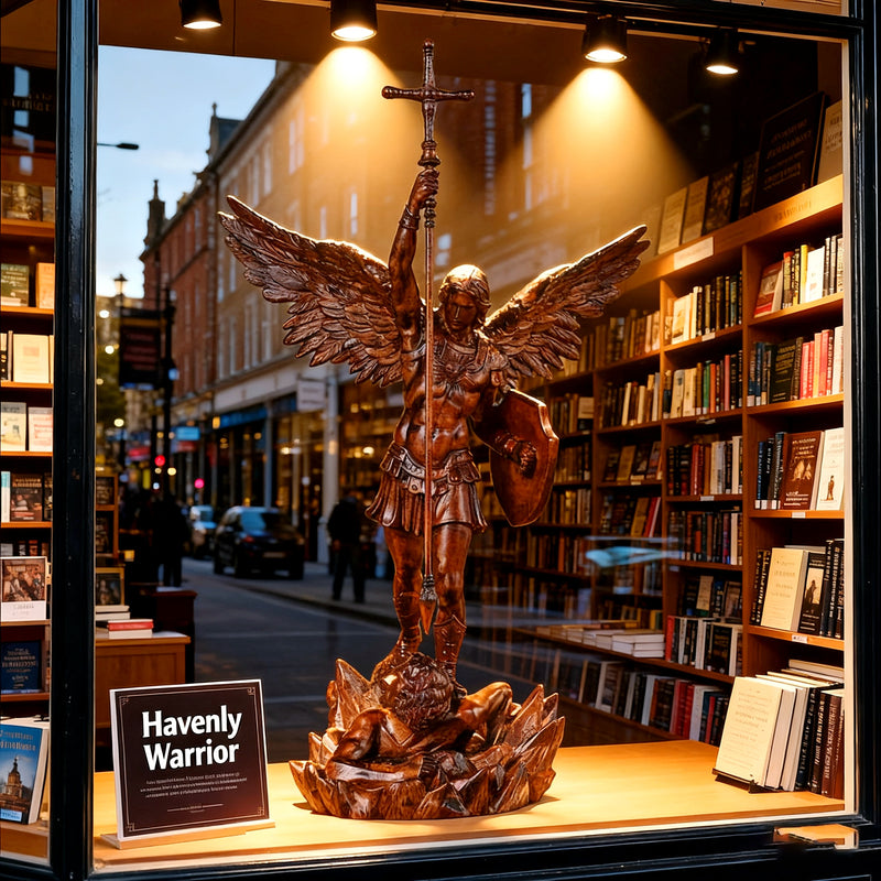 St. Michael the Archangel - Hand Carved Boxwood Sculpture - Spiritual Guardian for Prayer Spaces