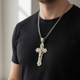 Gold-Plated Copper Crucifix Pendant with Jesus Christ and Religious Figures