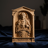 Sacred Heart of Jesus Hand-Carved Beechwood Relief - Divine Mercy Home Altar Decor