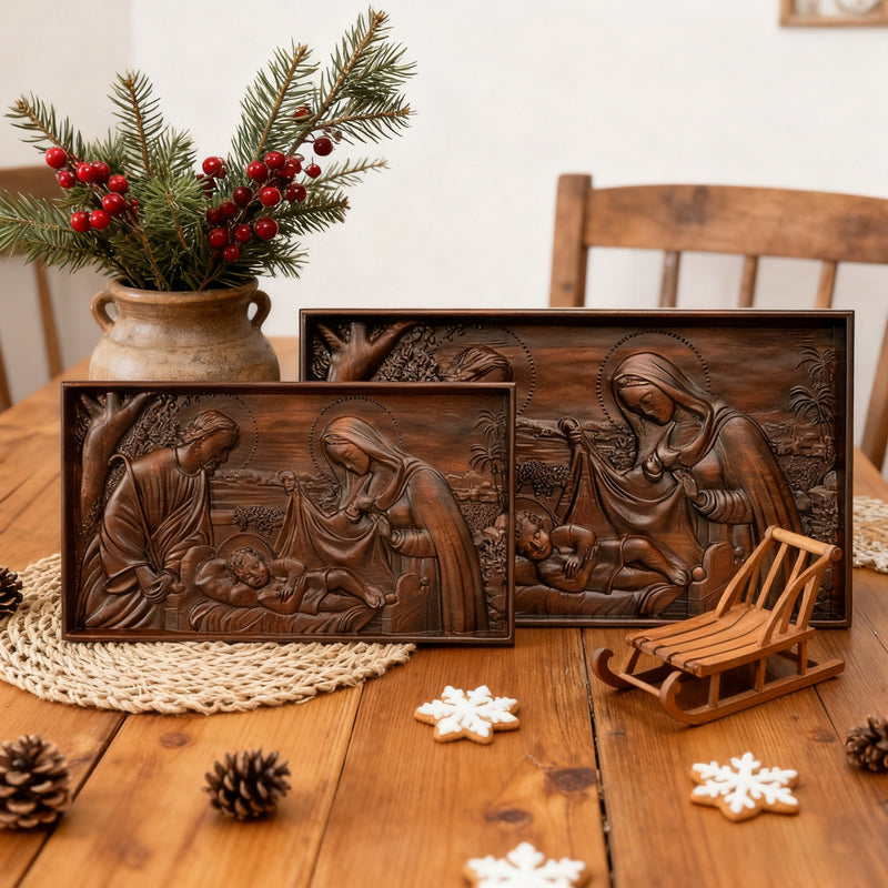 Nativity Scene Wood Carved Plaque, Religious Wall Decor, Christmas Gift