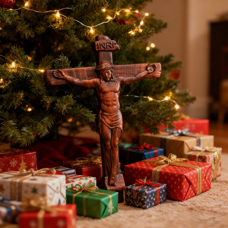 Sacred Art Crucifix: Devotionally Hand-Carved Solid Wood Cross, A Testament of Divine Love & Sacrifice