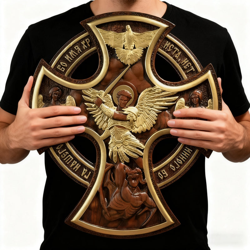 Orthodox Archangel Michael Wooden Sculpture - Gives Us Strength and Courage to Move Forward