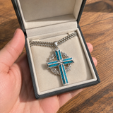 ‘By His Wounds’ Turquoise Crown of Thorns Cross — Comes with a 24-inch chain