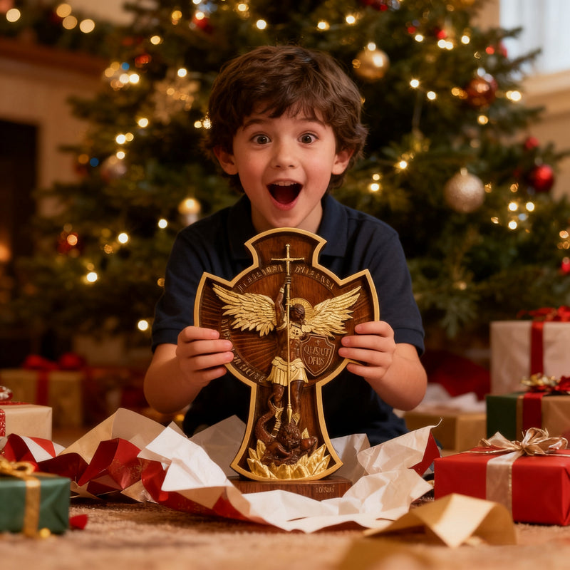 Archangel Michael Solid wood carving gift - Hand carved from a whole piece of wood