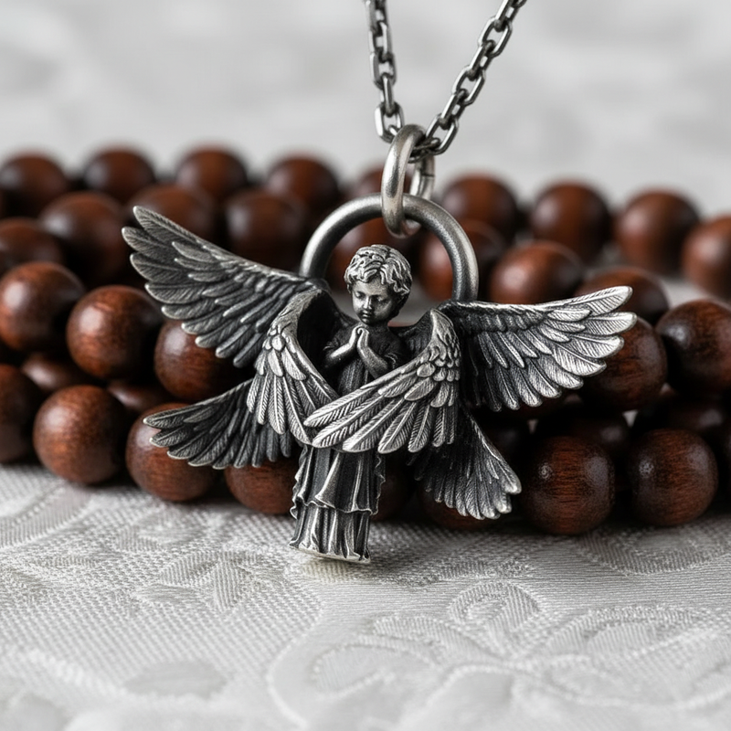Seraphim Angel Pendant front view – six wings, heavenly fire