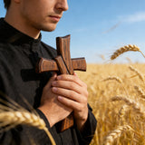 Minimalist Twist Wooden Hand Carved Cross for Wall Decor, Religious Gift Cross