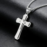 New Stainless Steel Layered Cross Pendant Necklace