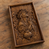 Hand-Carved Sacred Heart of Jesus Beech Wood Plaque – A Quiet Reminder of Christ’s Mercy at Home