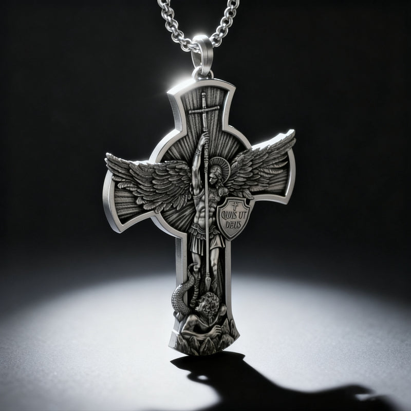 New titanium steel/S925K silver Archangel St. Michael necklace
