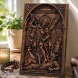 Hand-Carved Archangel Saint Michael Wood Wall Plaque | Catholic Home Decor | Christian Wall Art - design detail