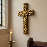Hand-Carved Beechwood Crown of Thorns Wall Cross