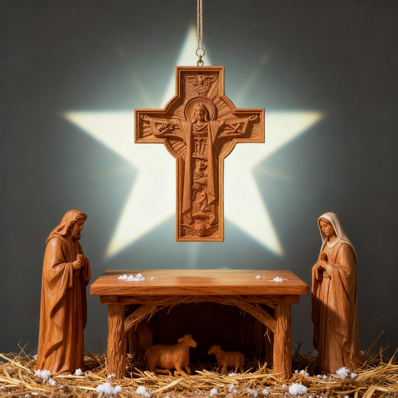 Bgcopper Ascension of Jesus wood carving cross