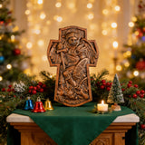 Archangel Michael Hand-Carved Ashwood Cross Plaque
