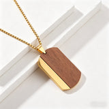 Stainless Steel & Wood Dog Tag Necklace – Nature, Strength & Minimalist Elegance