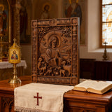 The Good Shepherd Beechwood Icon – Hand-Carved Christian Home Decor | Christ the Shepherd Wall Art