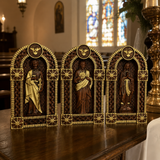 Holy Family Jesus Mary Joseph Arched Wooden Statue Set Tabletop Display