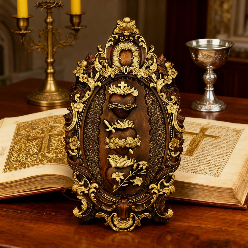 Drei heilige Herzen der Heiligen Familie Wand hängende Kunst arbeit Personal isierte religiöse Geschenk Holz dekor