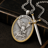 The Protection Amulet of St. Michael Archangel with a Sword Pendant Necklace