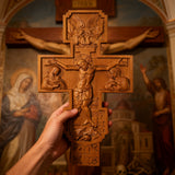 Hand-Carved Beechwood Religious Cross: A Sacred Artistic Testament to Christian Faith