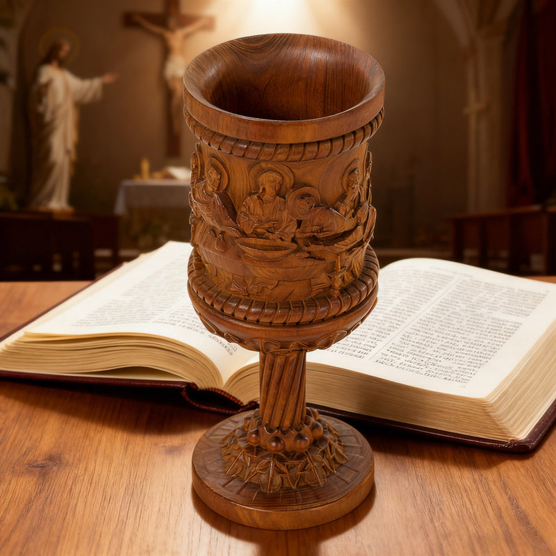 Chalice in natural light showing wood grain