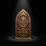 Hand-Carved Beechwood St. Benedict Medal Desktop Ornament