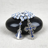 Our Lady & Cross Rosary: 8mm Blue Floral Acrylic Beads with Alloy Chain