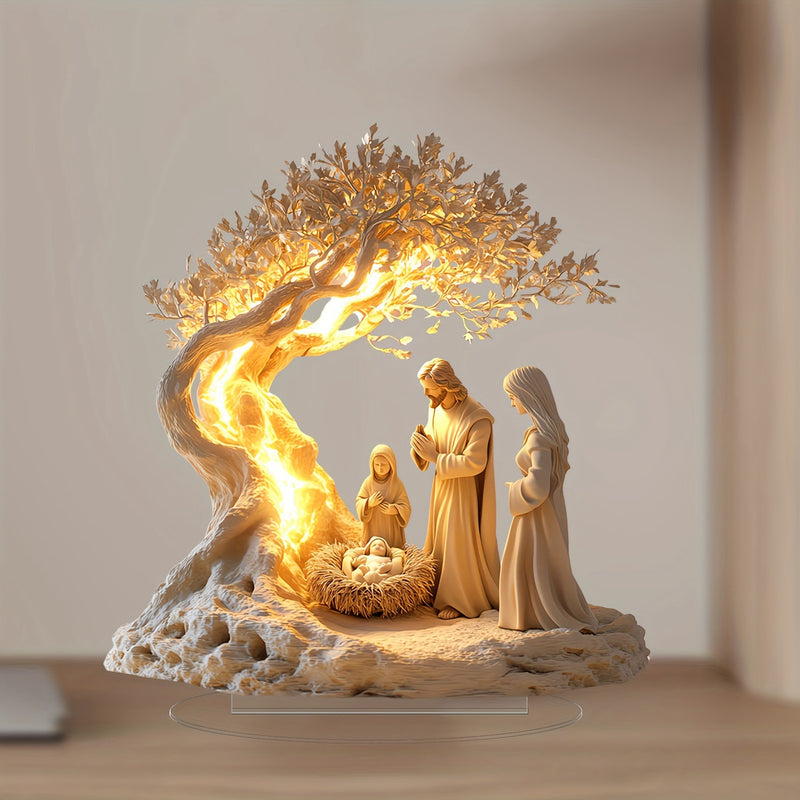 ✨ Nativity Tree of Life Acrylic Desktop Decor: A Christian Symbol of Christmas Grace & Eternal Roots