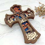 Nativity 3D Layered Wooden Cross | Christian Faith Decor ✨