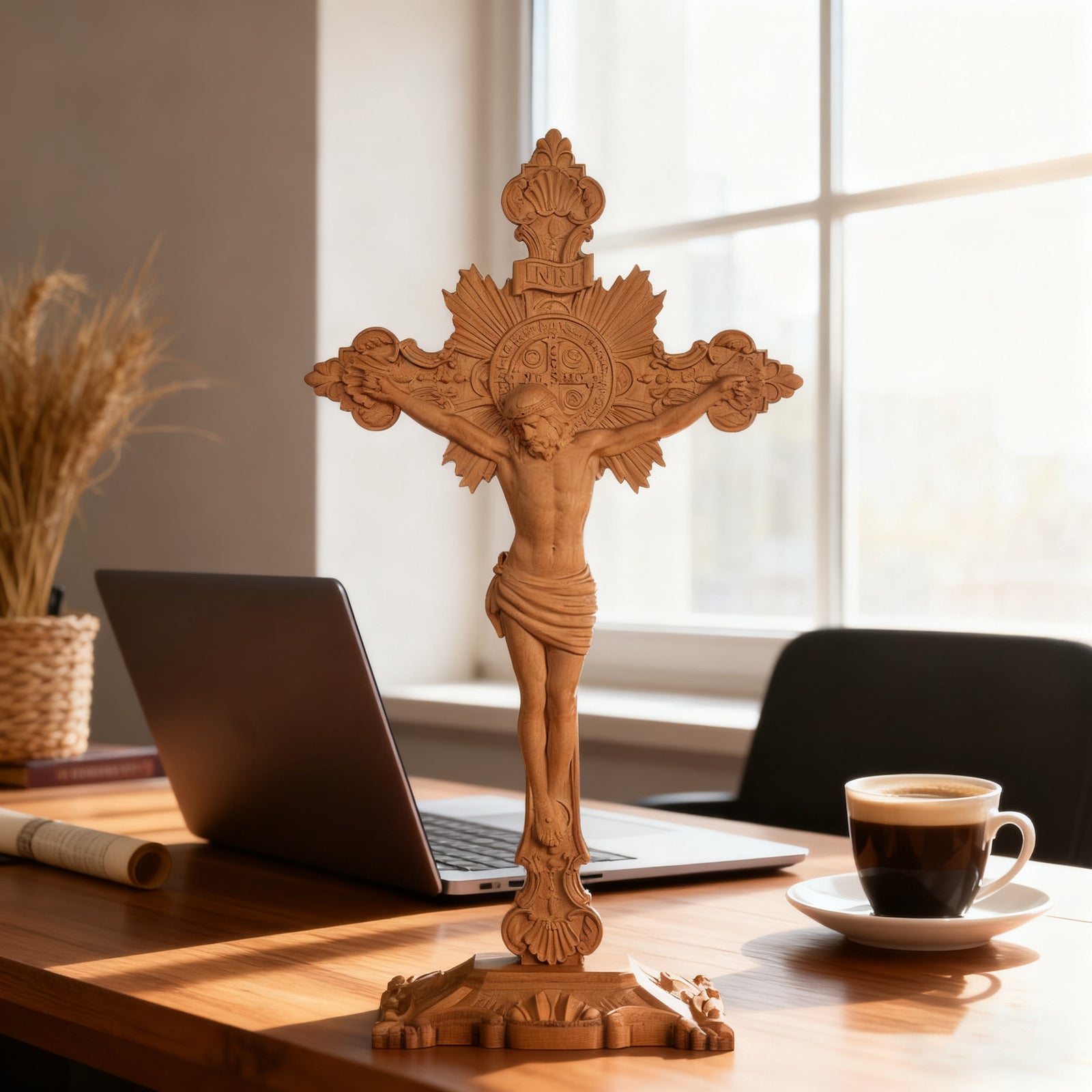 St. Benedict Exorcism Cross wood carved - Bless you and your