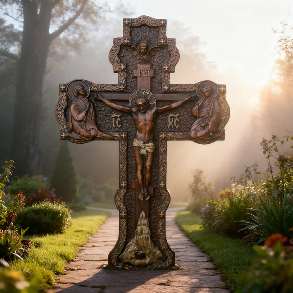 Bgcopper Wooden Orthodox religious Carved Crucifix - Carved from natural wood