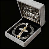 Gold-Plated Copper Crucifix Pendant with Jesus Christ and Religious Figures