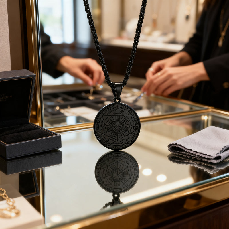 Vintage Titanium Seven Archangel's Seal Pendant - Amulet against evil eyes, curses, spells