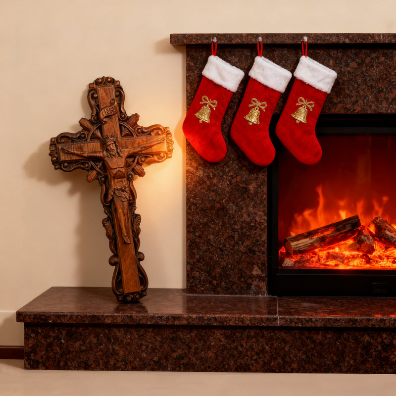 Hand-Carved White Ash Wood Cross - Sacred Christian Home Altar Decor for Christmas & Spiritual Gifting