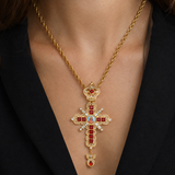 Sacred Heart of Jesus Ornate Zircon Cross Pendant Necklace
