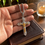 Religious jewelry crucifix pendant necklace with polished steel finish