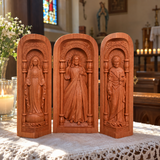 Hand-Carved Travel Triptych Altar: The Holy Family at Your Side