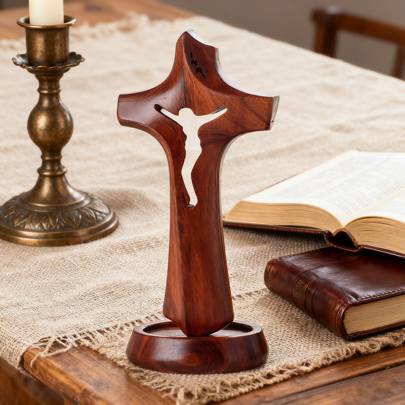 Handcrafted Wooden Jesus Cross with Magnetic Base - A Timeless Symbol of Faith for Home & Altar