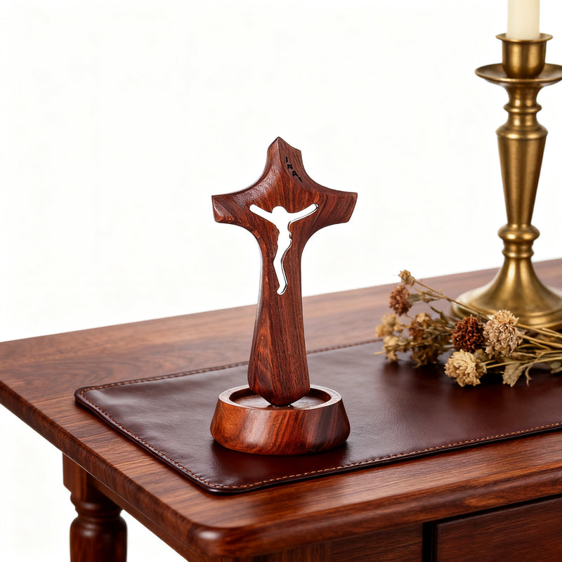 Handcrafted Wooden Jesus Cross with Magnetic Base - A Timeless Symbol of Faith for Home & Altar