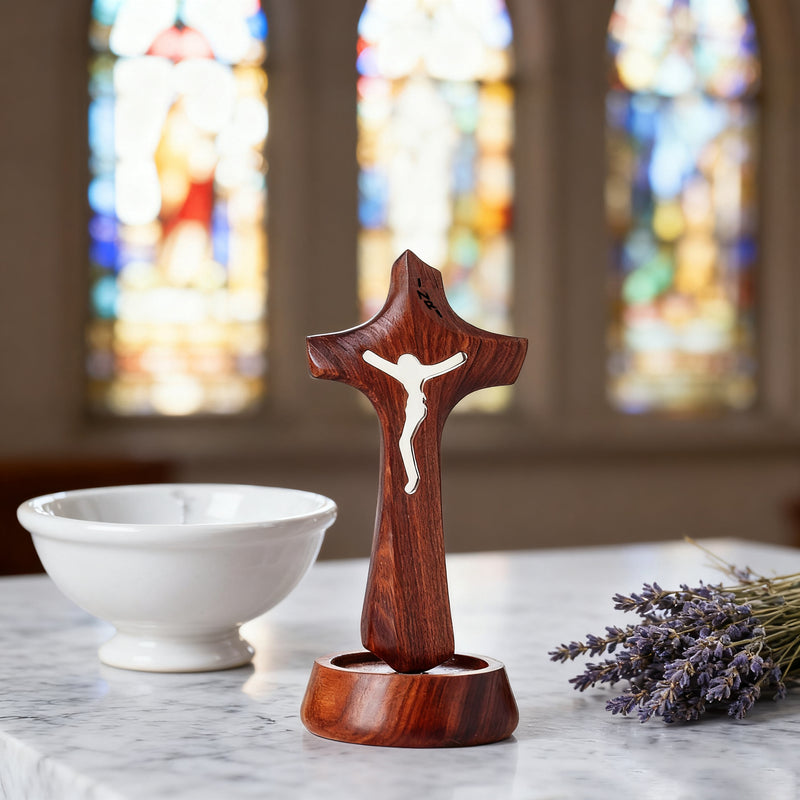 Handcrafted Wooden Jesus Cross with Magnetic Base - A Timeless Symbol of Faith for Home & Altar