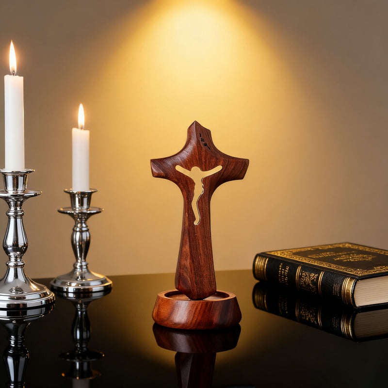 Handcrafted Wooden Jesus Cross with Magnetic Base - A Timeless Symbol of Faith for Home & Altar