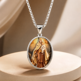 3D Raised Enamel Our Lady of Mount Carmel Oval Stainless Steel Necklace